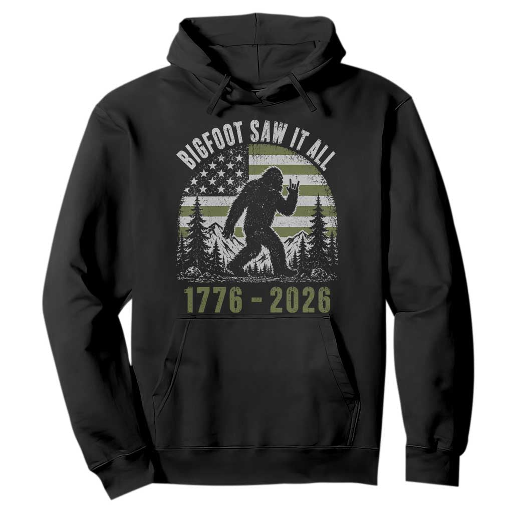 Retro Bigfoot Saw It All USA 250th Anniversary Hoodie 250 Years 1776 2026 4th of July Sasquatch Flag TS10 Black Print Your Wear