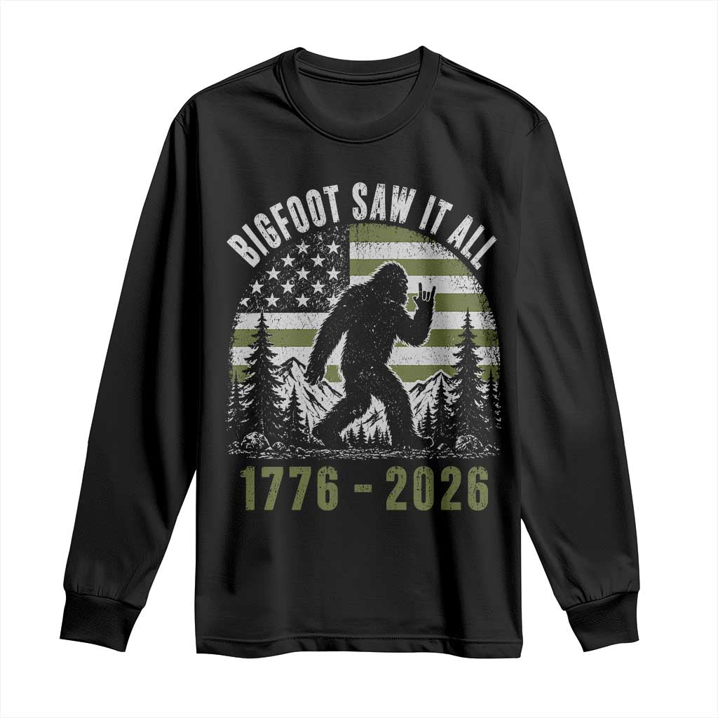 Retro Bigfoot Saw It All USA 250th Anniversary Long Sleeve Shirt 250 Years 1776 2026 4th of July Sasquatch Flag TS10 Black Print Your Wear
