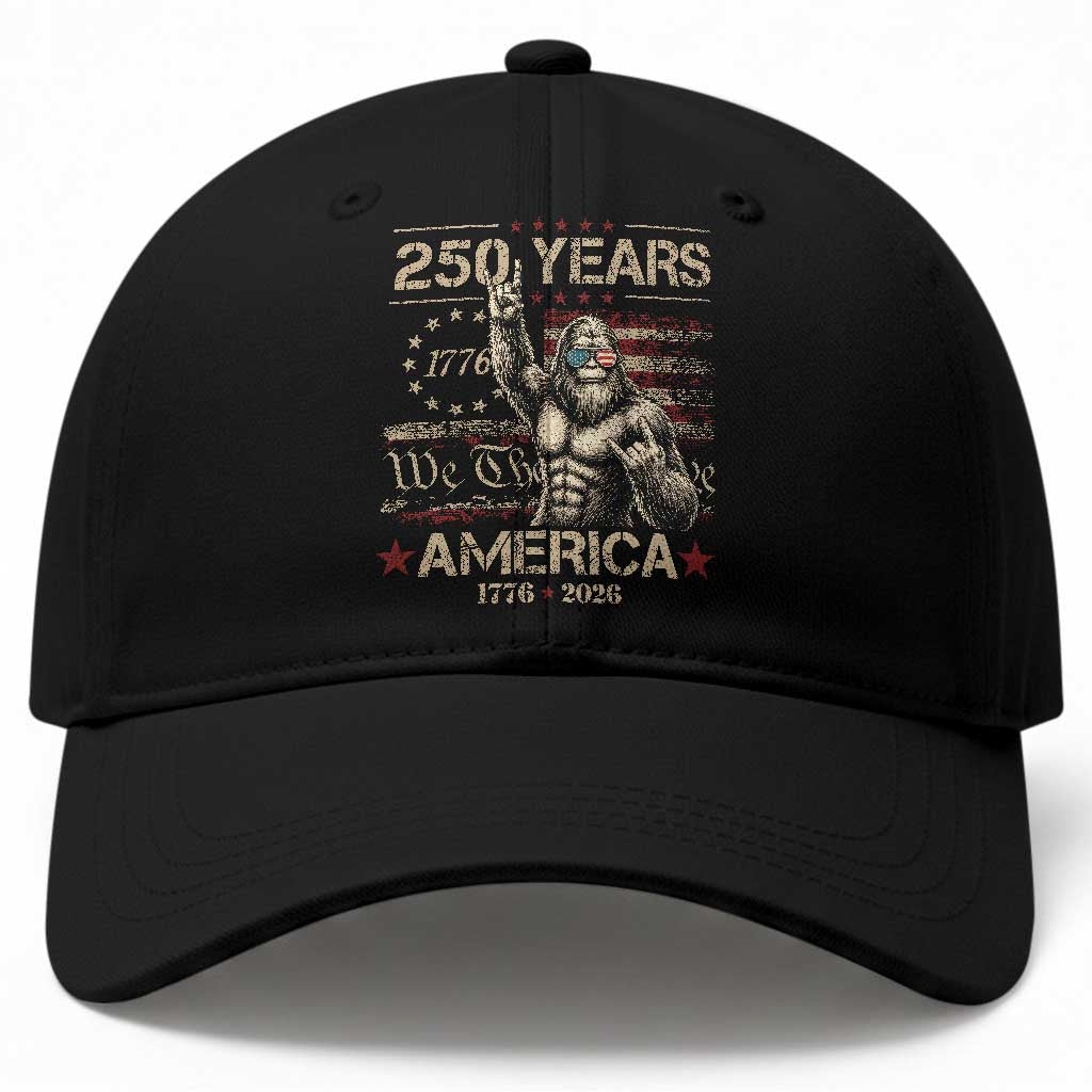 Bigfoot Sasquatch USA 250th Anniversary Baseball Cap Retro 250 Years 1776 2026 4th of July Independence Day TS10 Print Your Wear