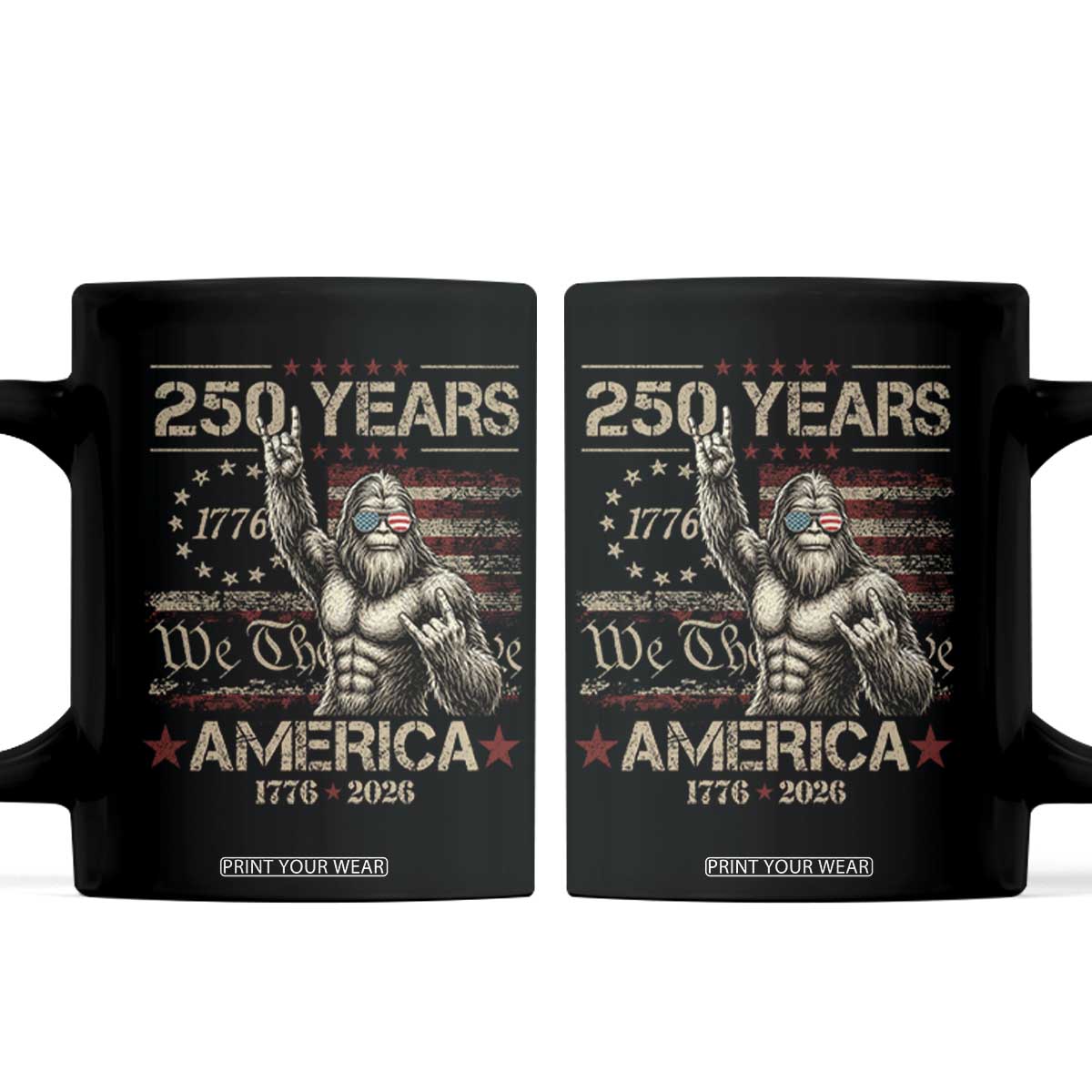 Bigfoot Sasquatch USA 250th Anniversary Coffee Mug Retro 250 Years 1776 2026 4th of July Independence Day TS10 Black Print Your Wear