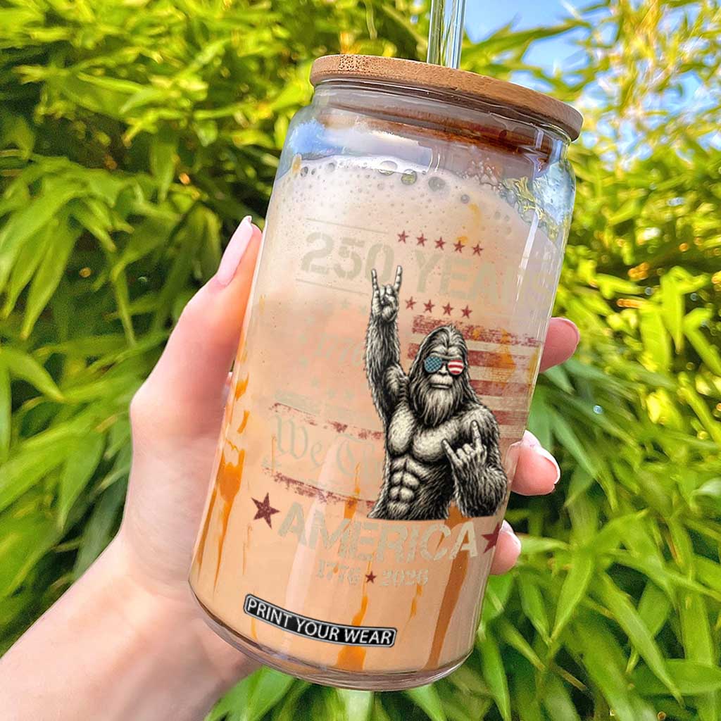 Bigfoot Sasquatch USA 250th Anniversary Glass Can Retro 250 Years 1776 2026 4th of July Independence Day TS10 Black Print Your Wear