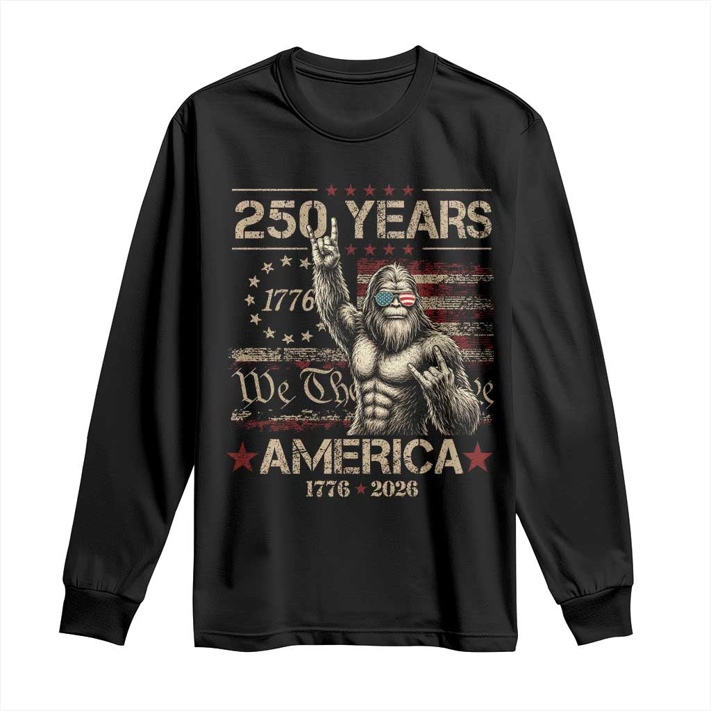 Bigfoot Sasquatch USA 250th Anniversary Long Sleeve Shirt Retro 250 Years 1776 2026 4th of July Independence Day TS10 Black Print Your Wear