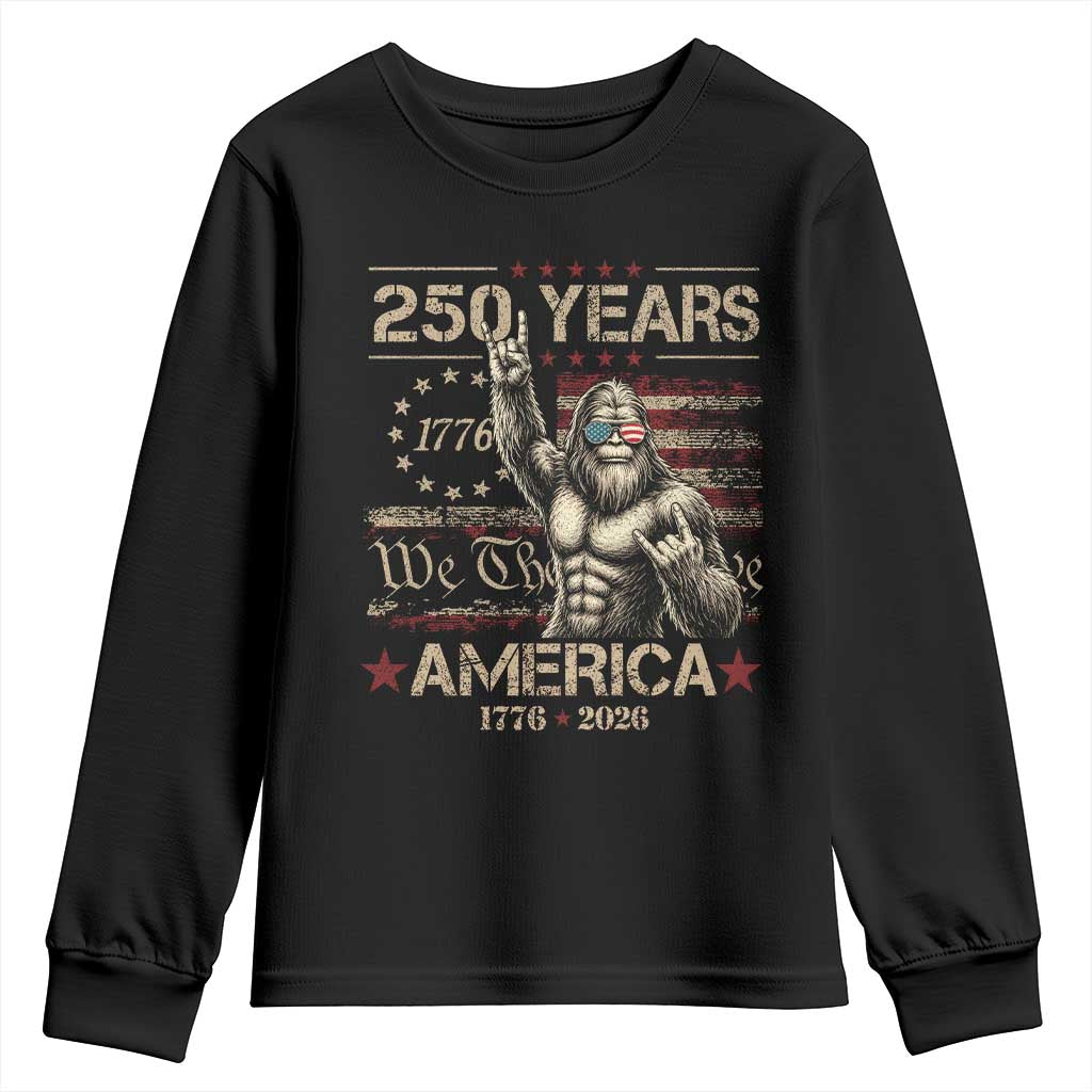 Bigfoot Sasquatch USA 250th Anniversary Youth Sweatshirt Retro 250 Years 1776 2026 4th of July Independence Day TS10 Black Print Your Wear