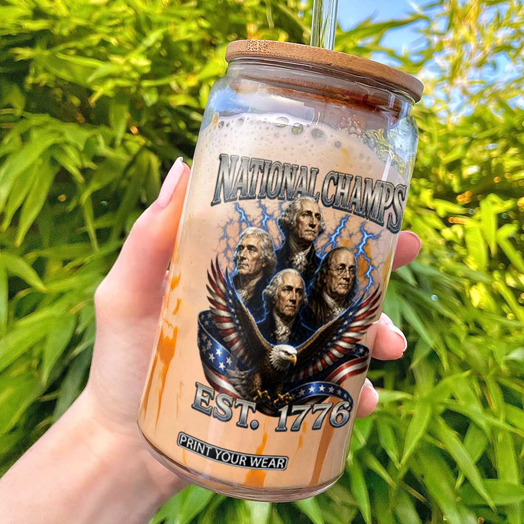 Founding Fathers USA 250th Anniversary Glass Can Vintage National Champions 250 Years Patriotic American Flag TS10 Black Print Your Wear