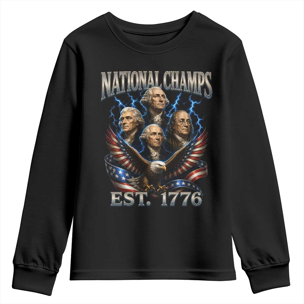 Founding Fathers USA 250th Anniversary Youth Sweatshirt Vintage National Champions 250 Years Patriotic American Flag TS10 Black Print Your Wear