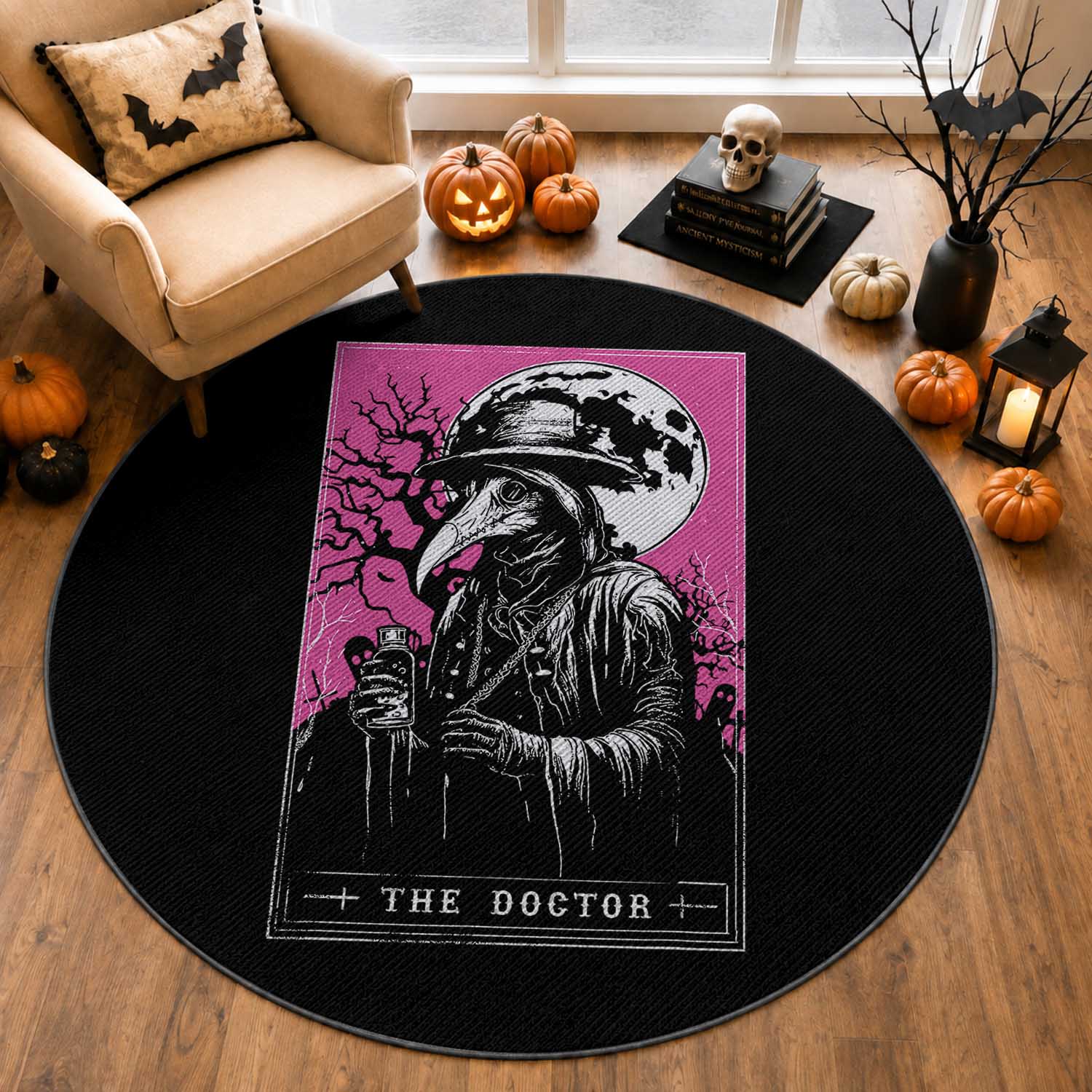 Plague Doctor Tarot Card Round Rug Mysterious Horror Death Occult Satanic