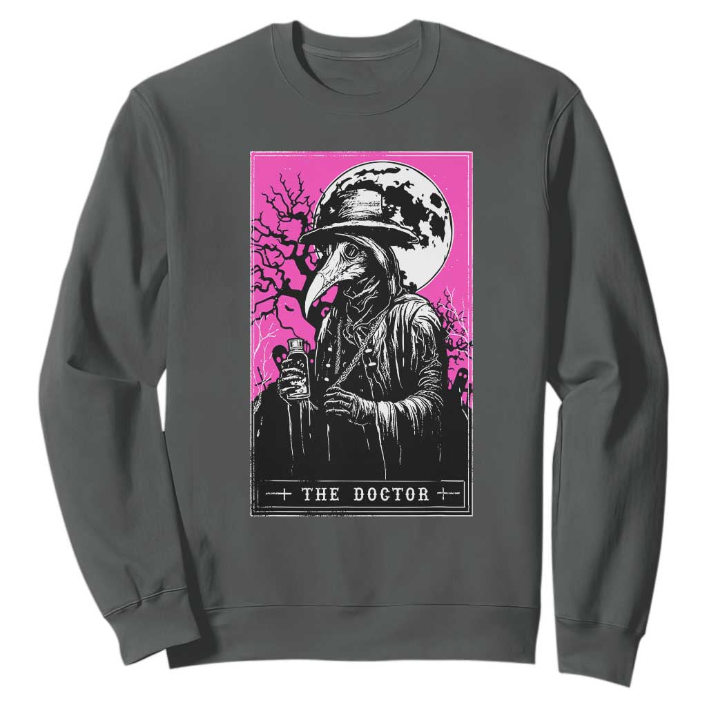 Plague Doctor Tarot Card Sweatshirt Mysterious Horror Death Occult Satanic TS10 Dark Heather Print Your Wear