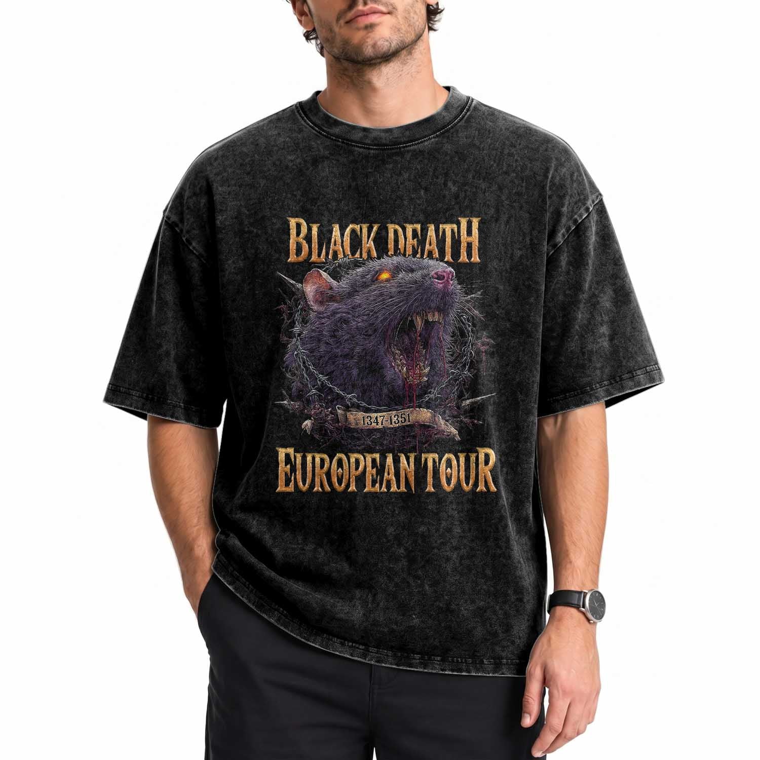 Black Death European Tour Washed Cotton T-Shirt Plague Rat Medieval History Alternative Art TS10 Print Your Wear