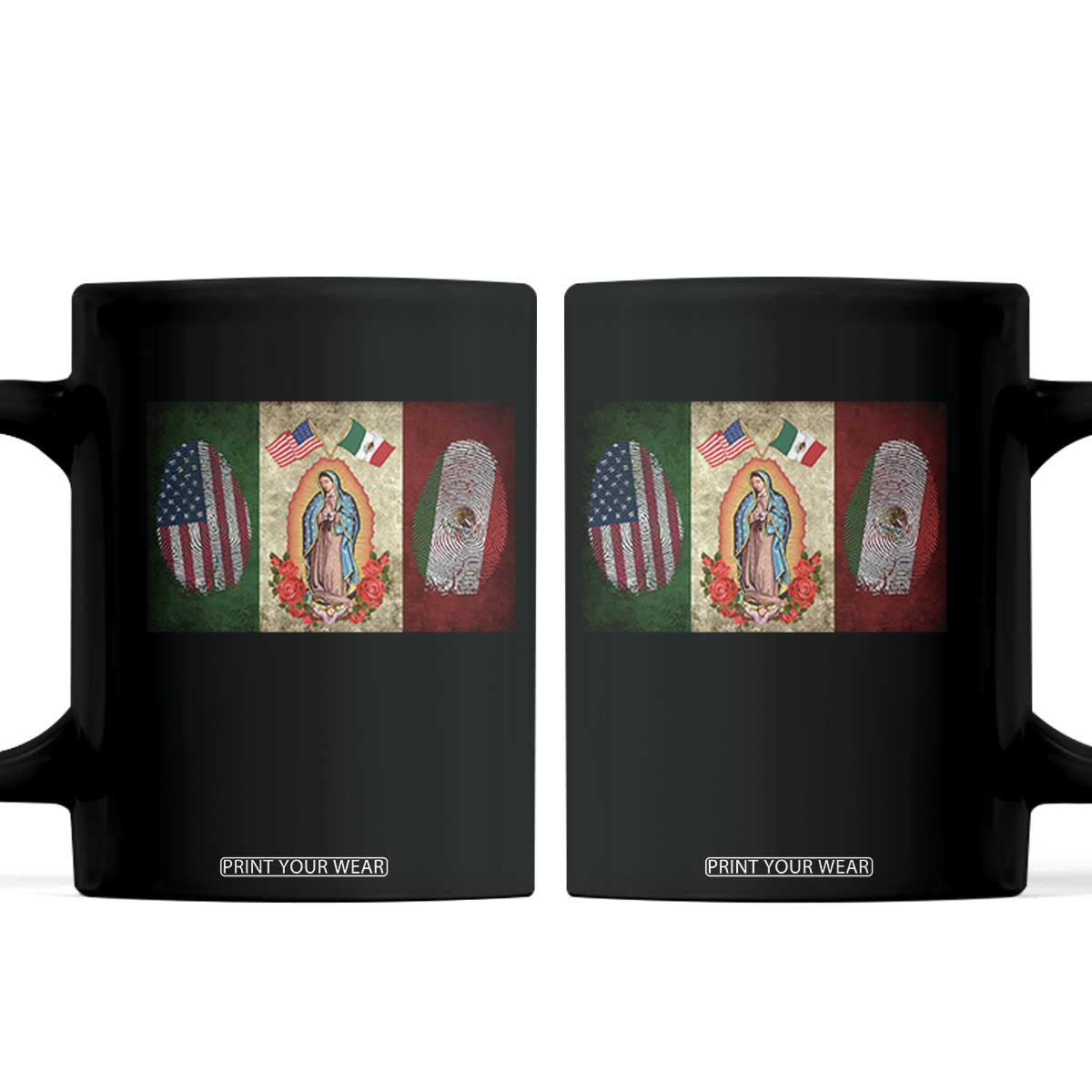 Mexico Flag Coffee Mug Virgin Mary Mexican American Patriotic Mexican Roots TS10 Black Print Your Wear