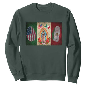Mexico Flag Sweatshirt Virgin Mary Mexican American Patriotic Mexican Roots TS10 Dark Forest Green Print Your Wear