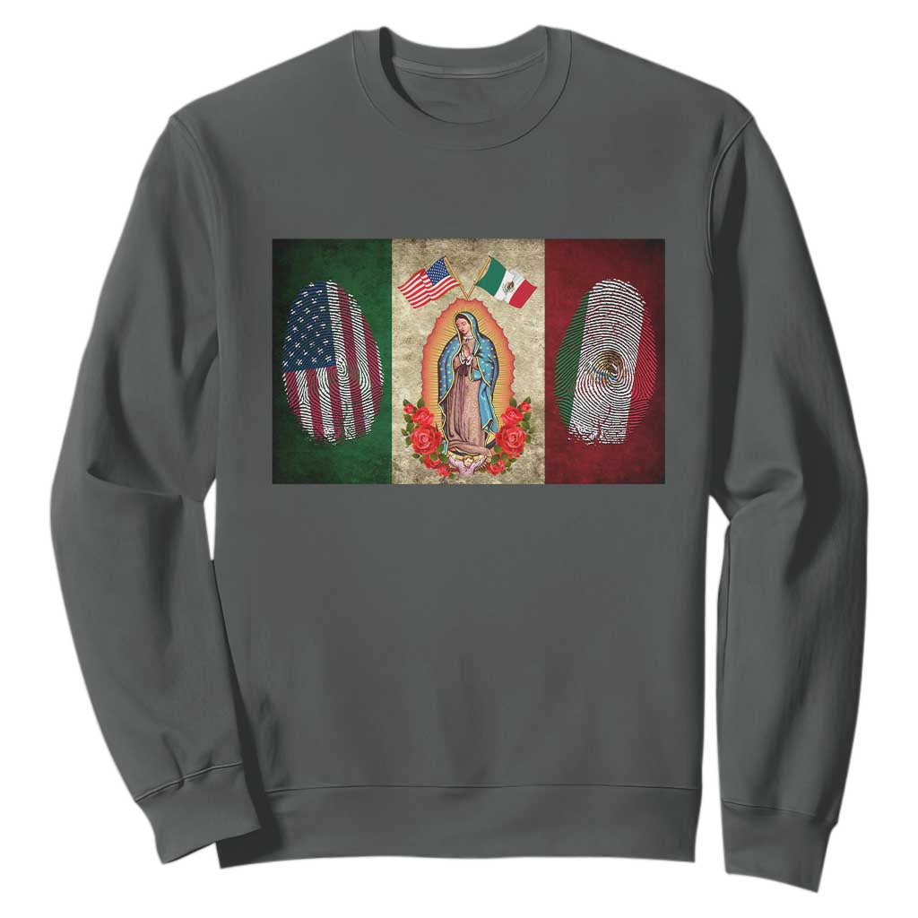 Mexico Flag Sweatshirt Virgin Mary Mexican American Patriotic Mexican Roots TS10 Dark Heather Print Your Wear