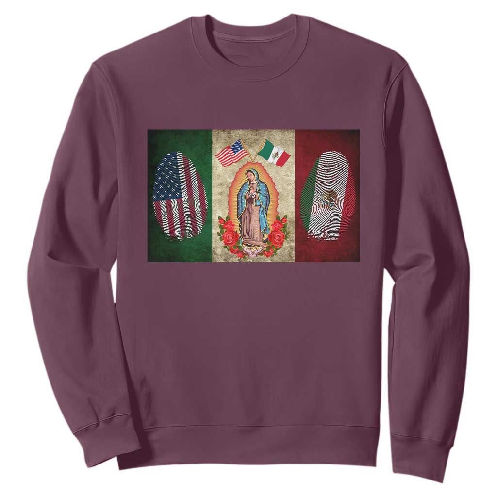 Mexico Flag Sweatshirt Virgin Mary Mexican American Patriotic Mexican Roots TS10 Maroon Print Your Wear