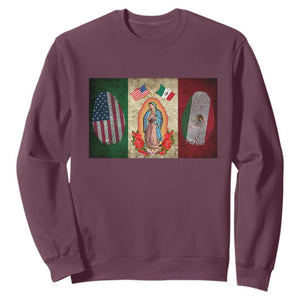 Mexico Flag Sweatshirt Virgin Mary Mexican American Patriotic Mexican Roots TS10 Maroon Print Your Wear