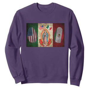 Mexico Flag Sweatshirt Virgin Mary Mexican American Patriotic Mexican Roots TS10 Purple Print Your Wear