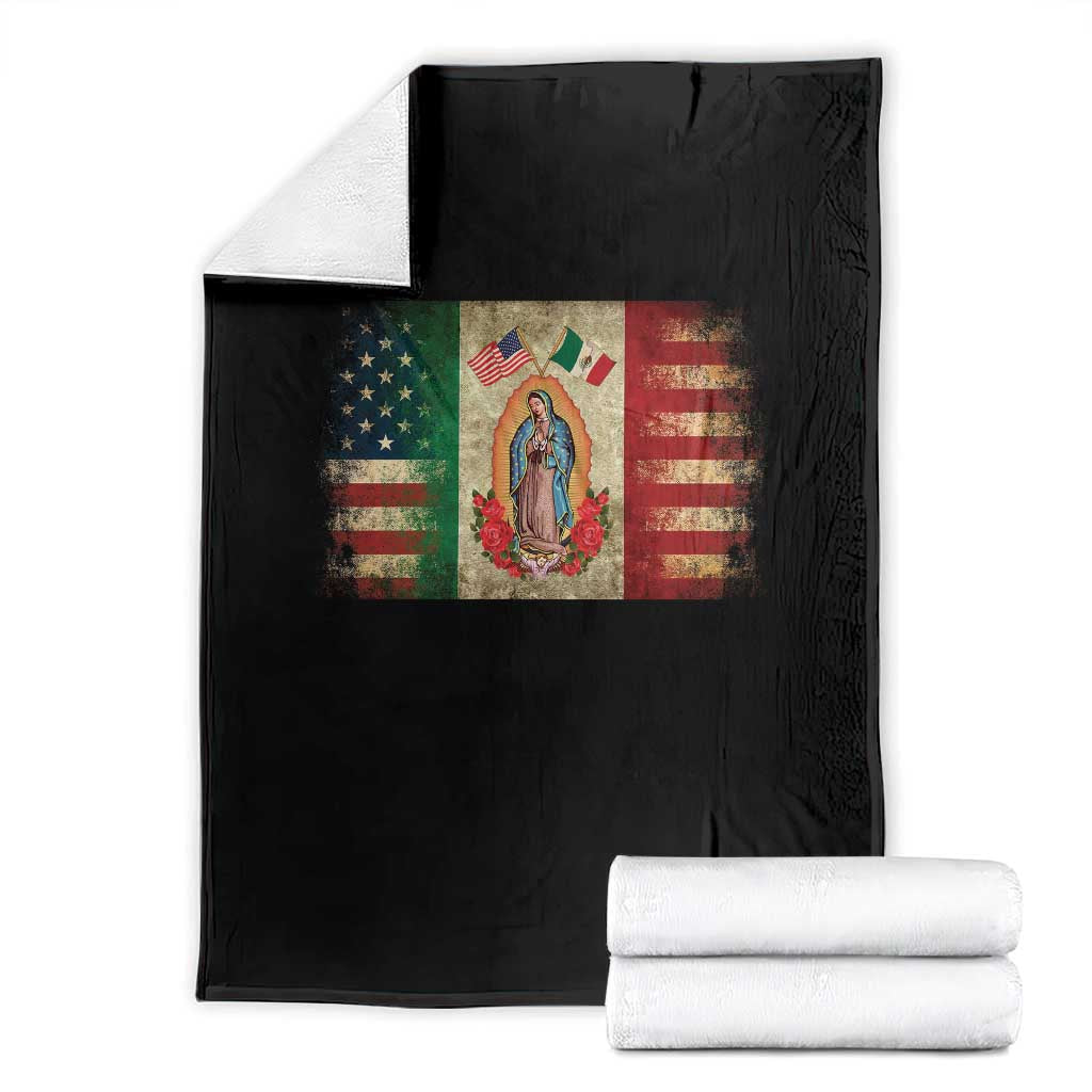 American Mexican Flag Throw Blanket Virgin Mary Mexico Heritage Mexican Roots TS10 Black Print Your Wear