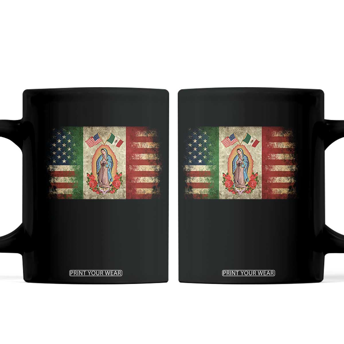 American Mexican Flag Coffee Mug Virgin Mary Mexico Heritage Mexican Roots TS10 Black Print Your Wear