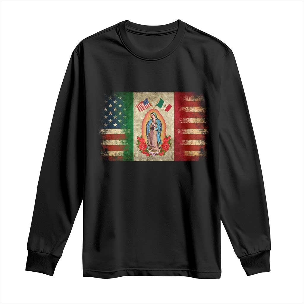American Mexican Flag Long Sleeve Shirt Virgin Mary Mexico Heritage Mexican Roots TS10 Black Print Your Wear