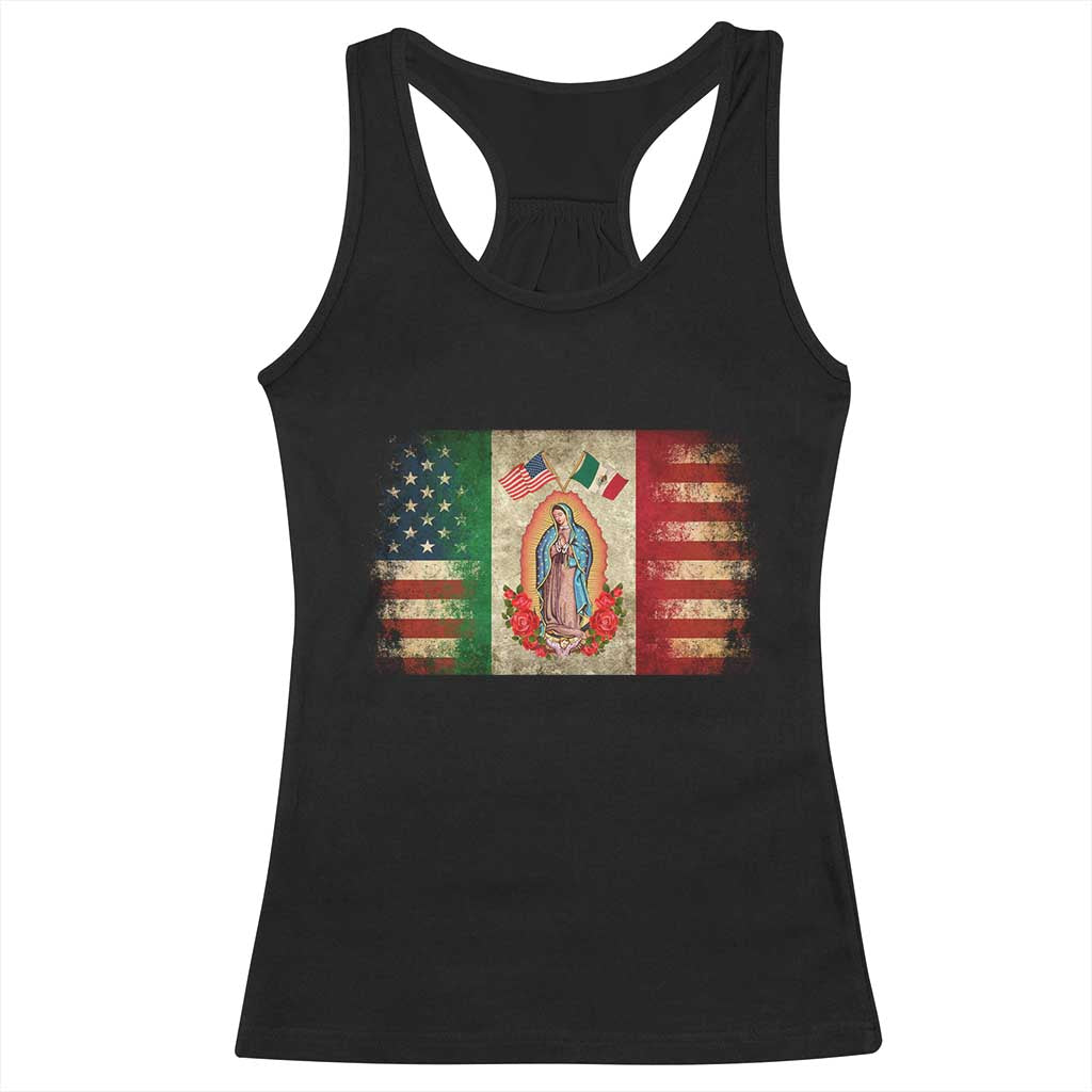 American Mexican Flag Racerback Tank Top Virgin Mary Mexico Heritage Mexican Roots TS10 Black Print Your Wear