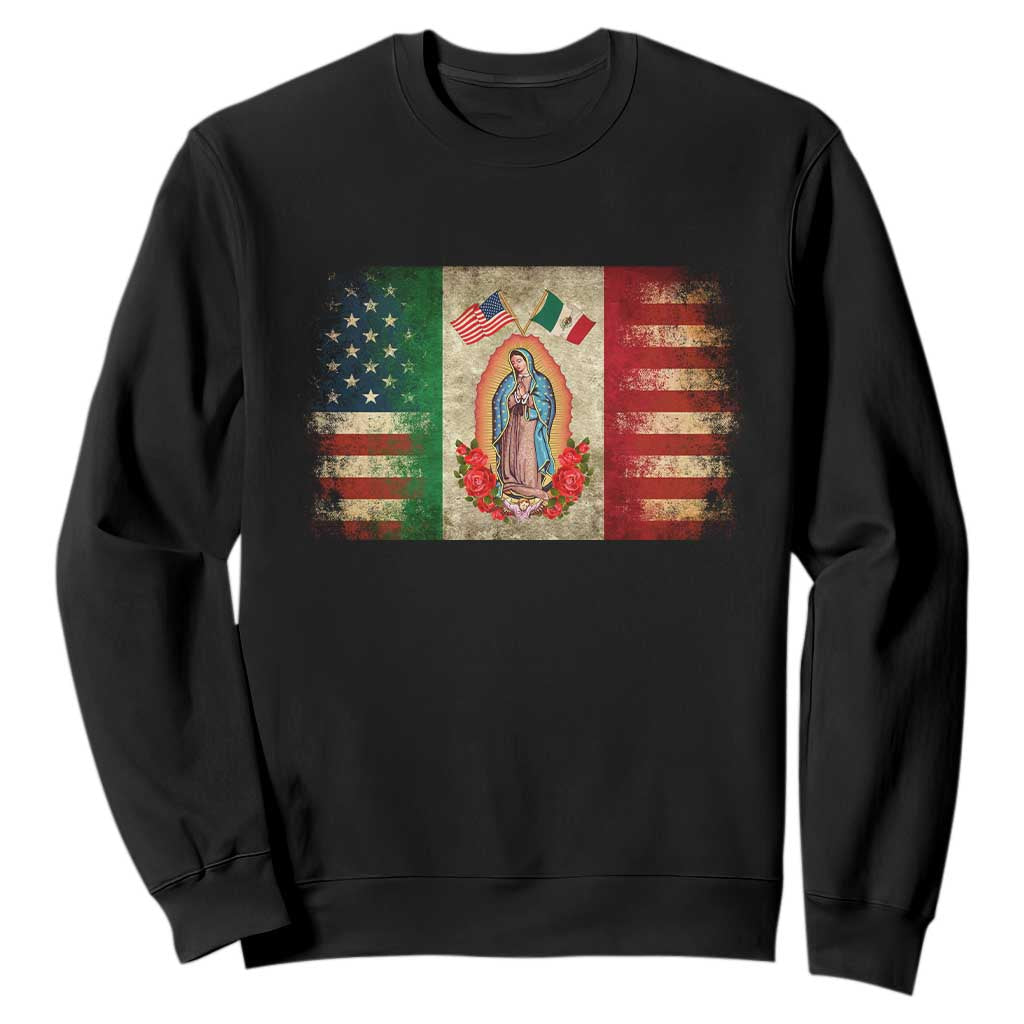 American Mexican Flag Sweatshirt Virgin Mary Mexico Heritage Mexican Roots TS10 Black Print Your Wear