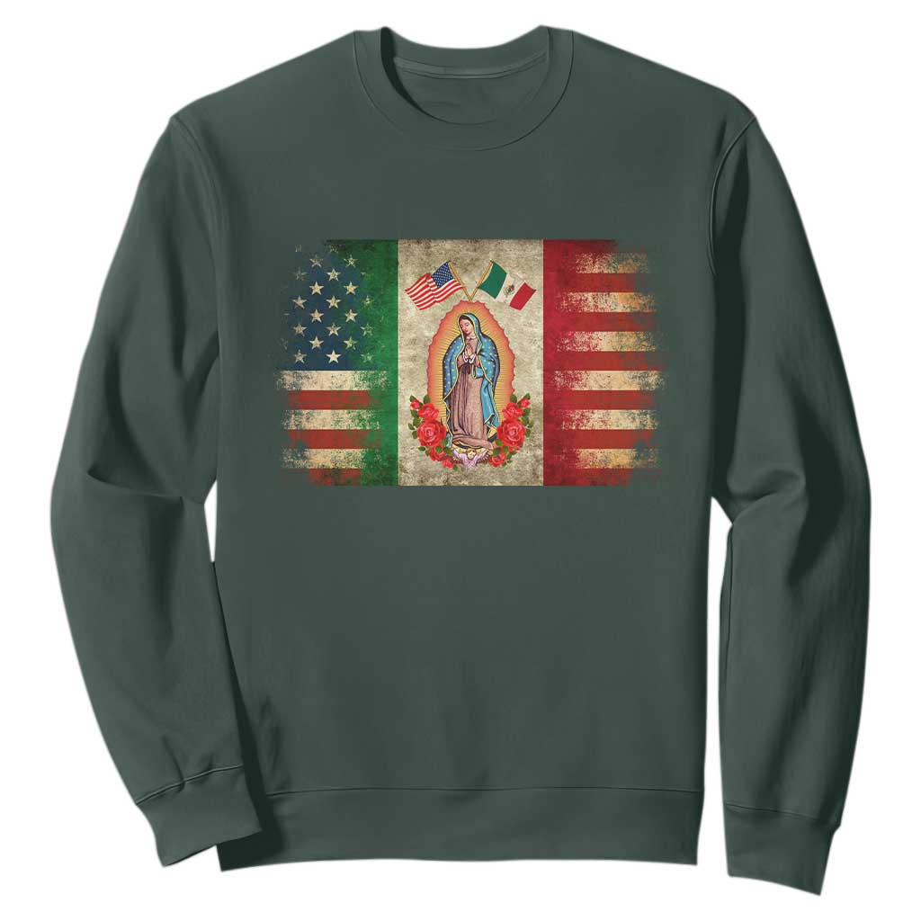 American Mexican Flag Sweatshirt Virgin Mary Mexico Heritage Mexican Roots TS10 Dark Forest Green Print Your Wear
