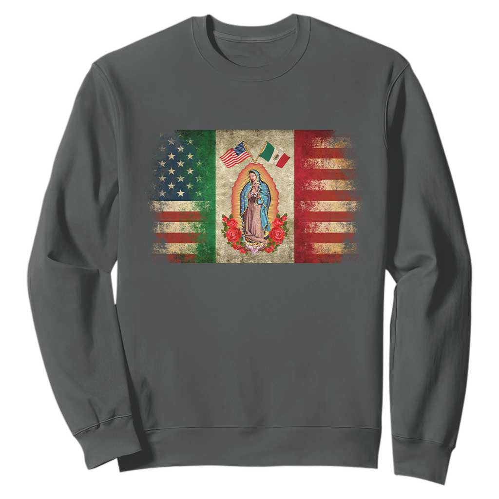 American Mexican Flag Sweatshirt Virgin Mary Mexico Heritage Mexican Roots TS10 Dark Heather Print Your Wear