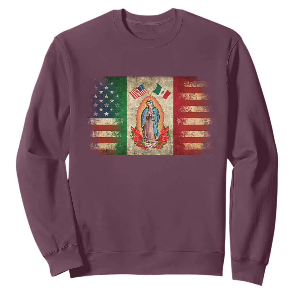 American Mexican Flag Sweatshirt Virgin Mary Mexico Heritage Mexican Roots TS10 Maroon Print Your Wear