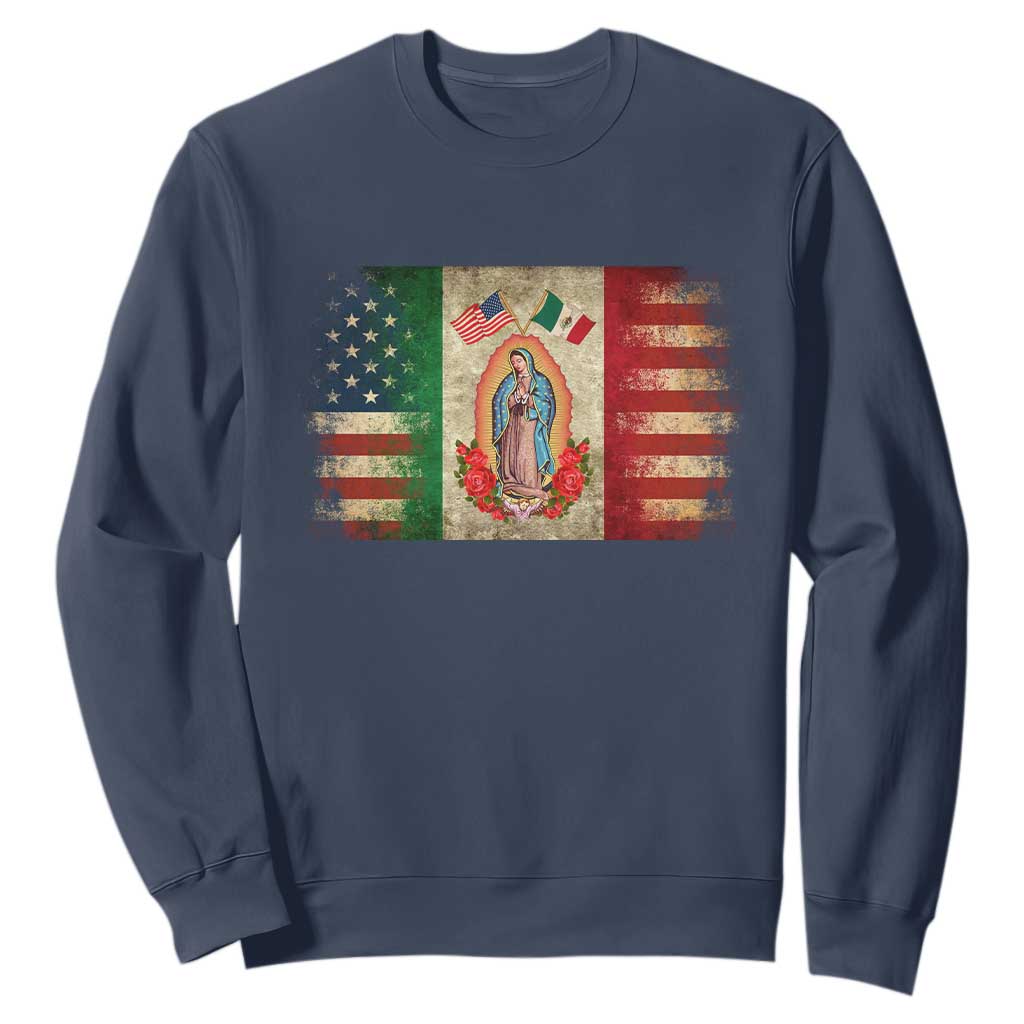 American Mexican Flag Sweatshirt Virgin Mary Mexico Heritage Mexican Roots TS10 Navy Print Your Wear