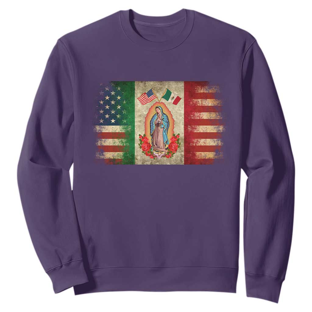 American Mexican Flag Sweatshirt Virgin Mary Mexico Heritage Mexican Roots TS10 Purple Print Your Wear