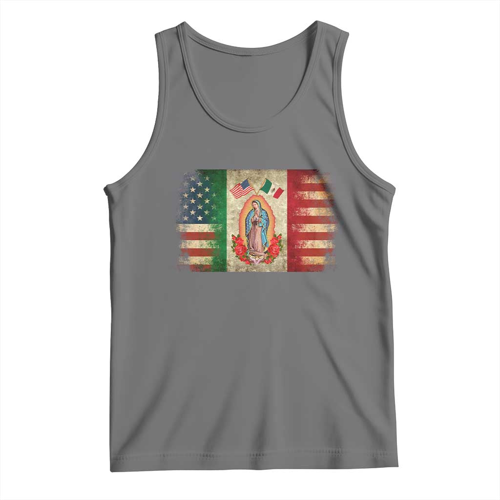 American Mexican Flag Tank Top Virgin Mary Mexico Heritage Mexican Roots TS10 Black Heather Print Your Wear