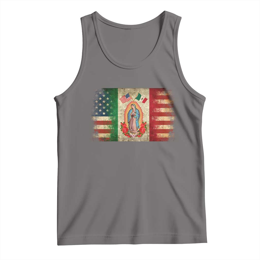 American Mexican Flag Tank Top Virgin Mary Mexico Heritage Mexican Roots TS10 Deep Heather Print Your Wear