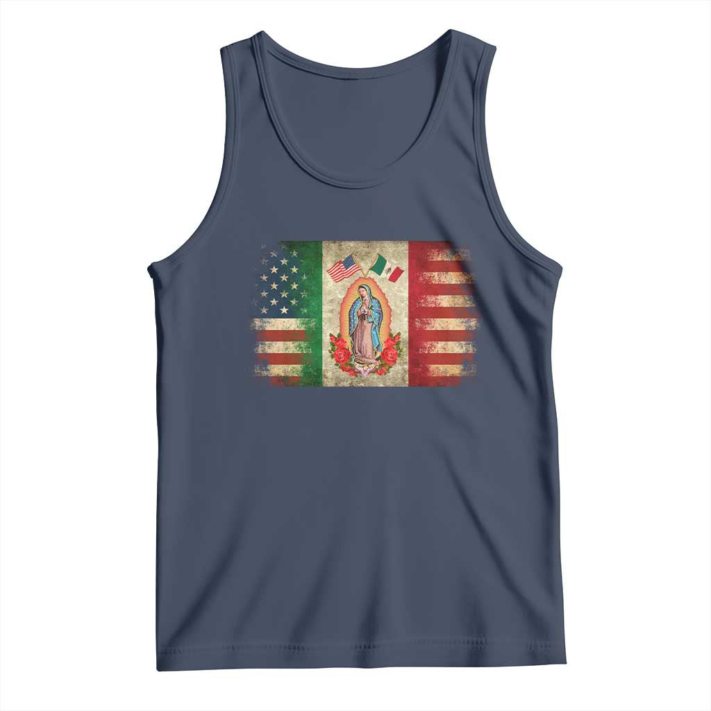 American Mexican Flag Tank Top Virgin Mary Mexico Heritage Mexican Roots TS10 Navy Print Your Wear