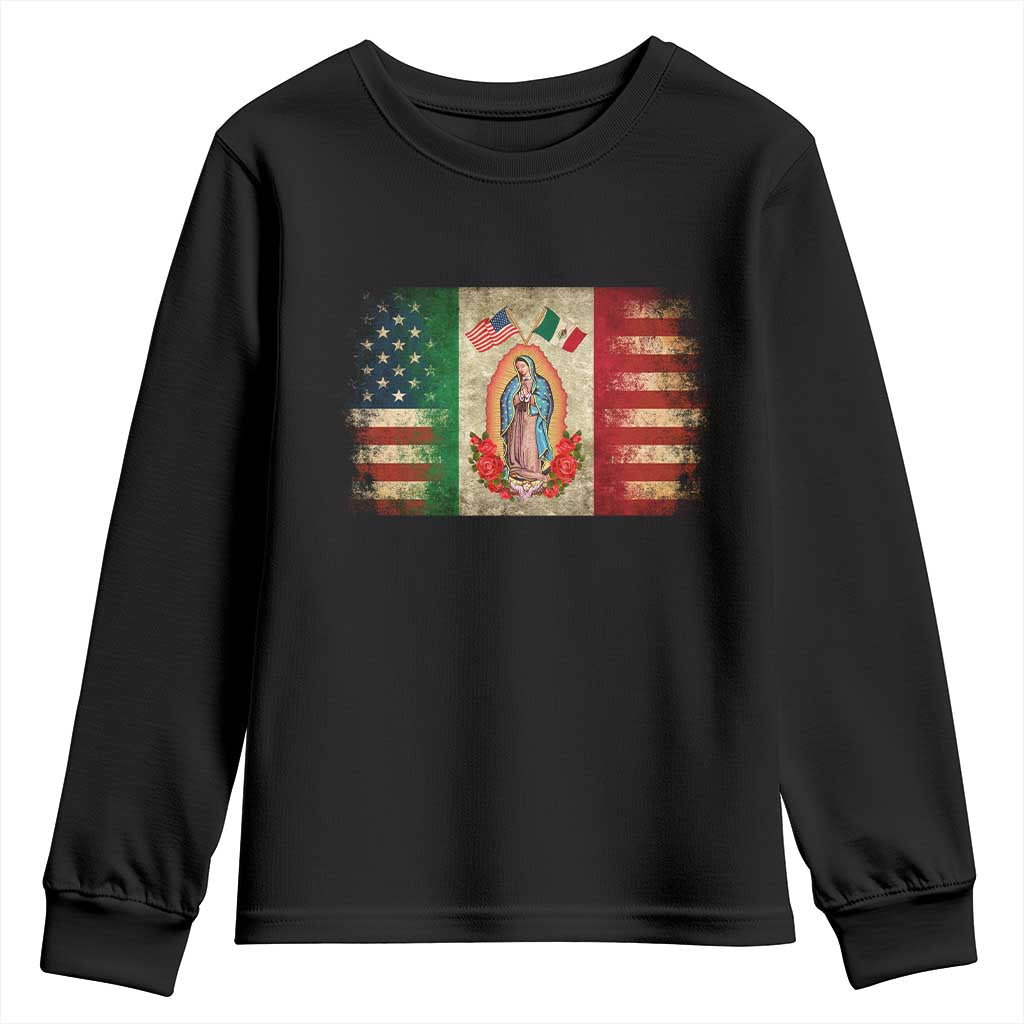 American Mexican Flag Youth Sweatshirt Virgin Mary Mexico Heritage Mexican Roots TS10 Black Print Your Wear