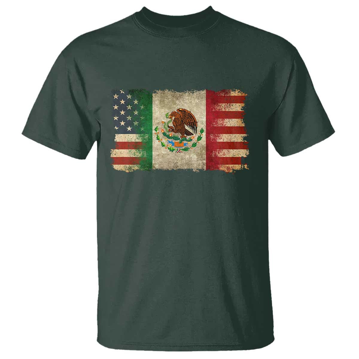 American Mexican Flag T Shirt Mexico Heritage Mexican Roots TS10 Dark Forest Green Print Your Wear
