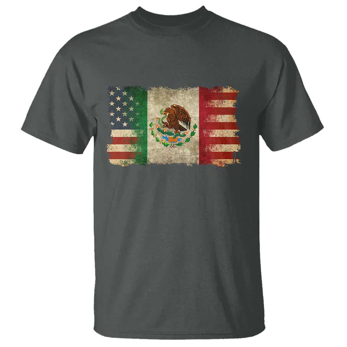 American Mexican Flag T Shirt Mexico Heritage Mexican Roots TS10 Dark Heather Print Your Wear