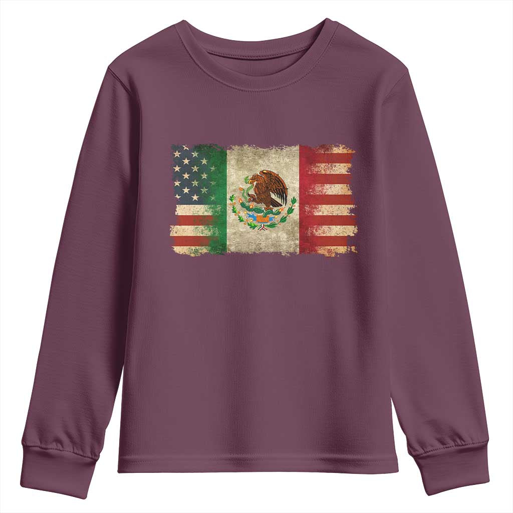 American Mexican Flag Youth Sweatshirt Mexico Heritage Mexican Roots TS10 Maroon Print Your Wear