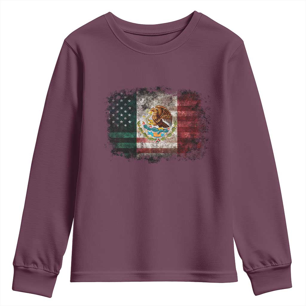 Vintage Mexican Flag Youth Sweatshirt Eagle Mexico Heritage Mexican Roots TS10 Maroon Print Your Wear