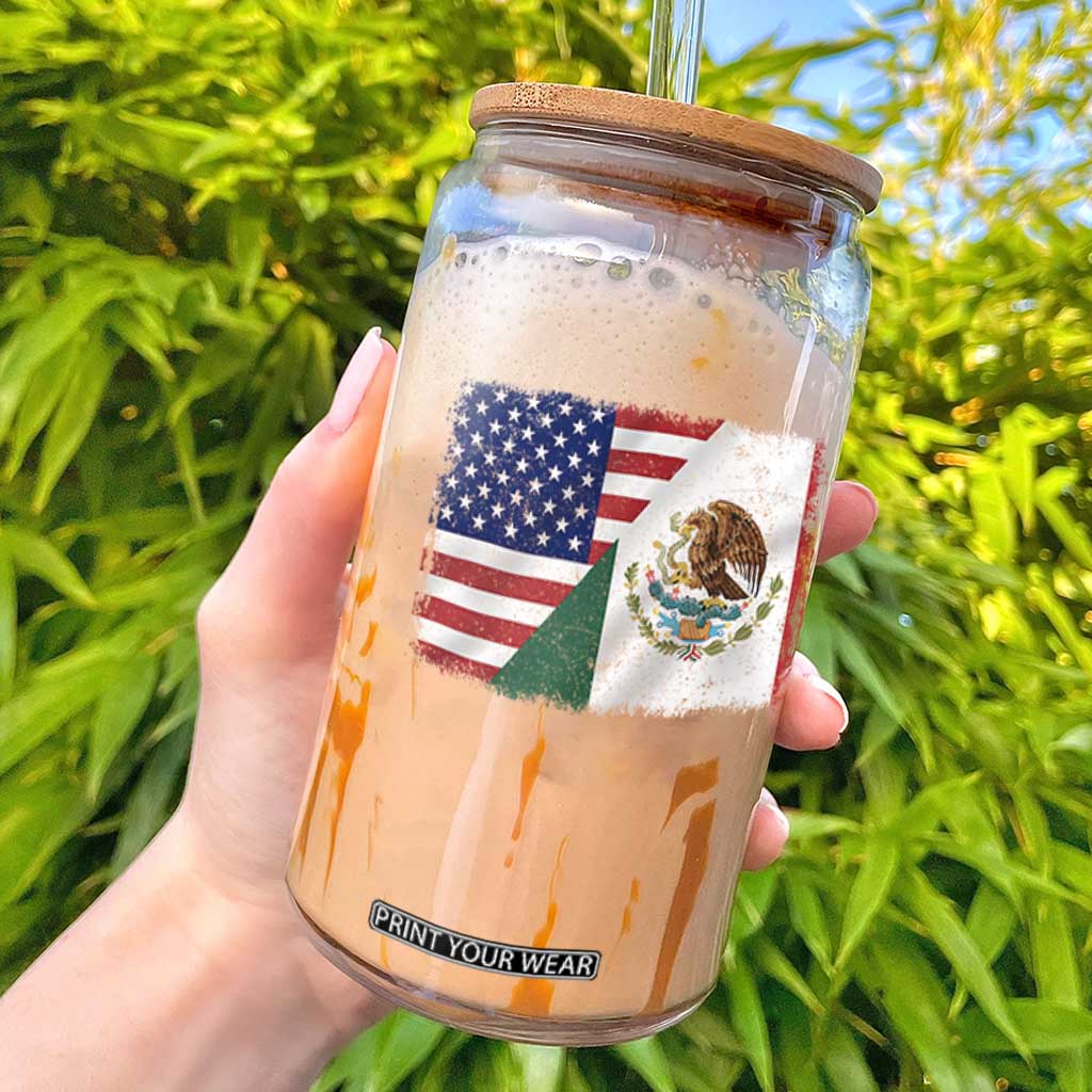 American Mexican Flag Glass Can Mexico Heritage Half Mexican Roots TS10 Black Print Your Wear
