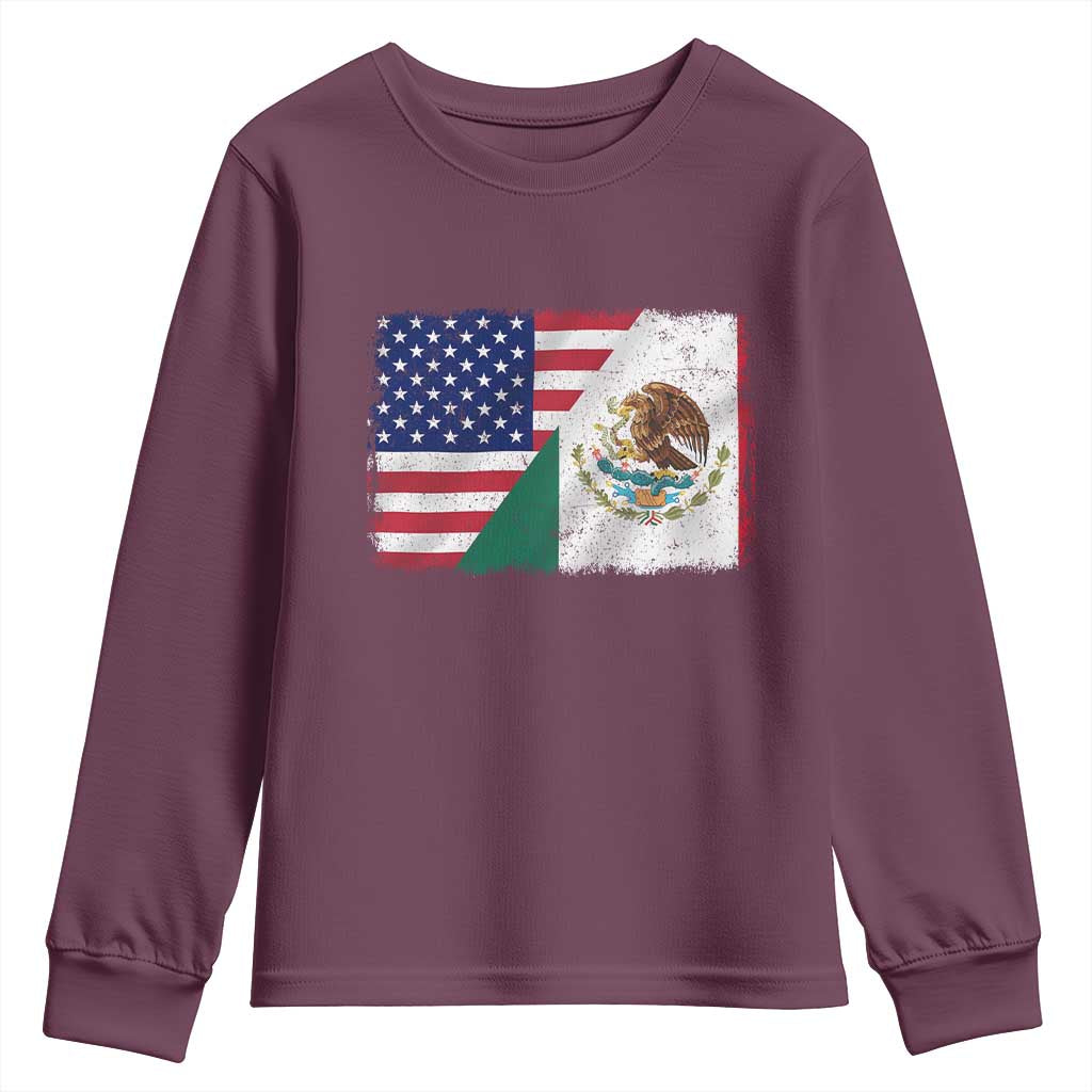 American Mexican Flag Youth Sweatshirt Mexico Heritage Half Mexican Roots TS10 Maroon Print Your Wear