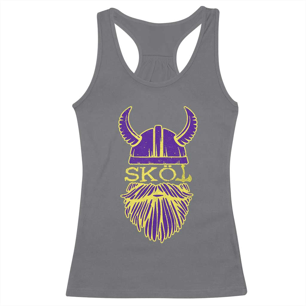 Skol Nordic Scandinavian Warrior Helmet Racerback Tank Top Retro Football Sports Fan MFV TS10 Charcoal Print Your Wear