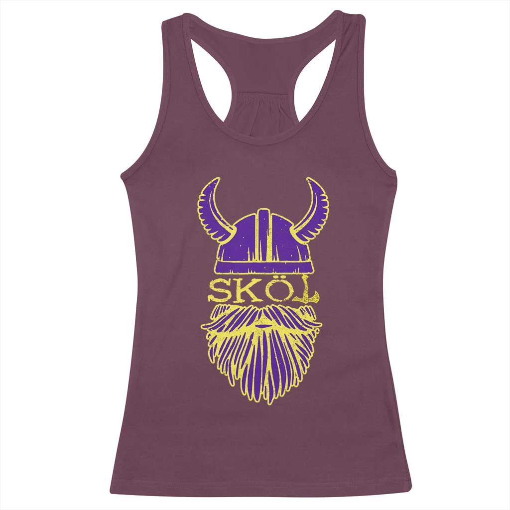 Skol Nordic Scandinavian Warrior Helmet Racerback Tank Top Retro Football Sports Fan MFV TS10 Maroon Print Your Wear