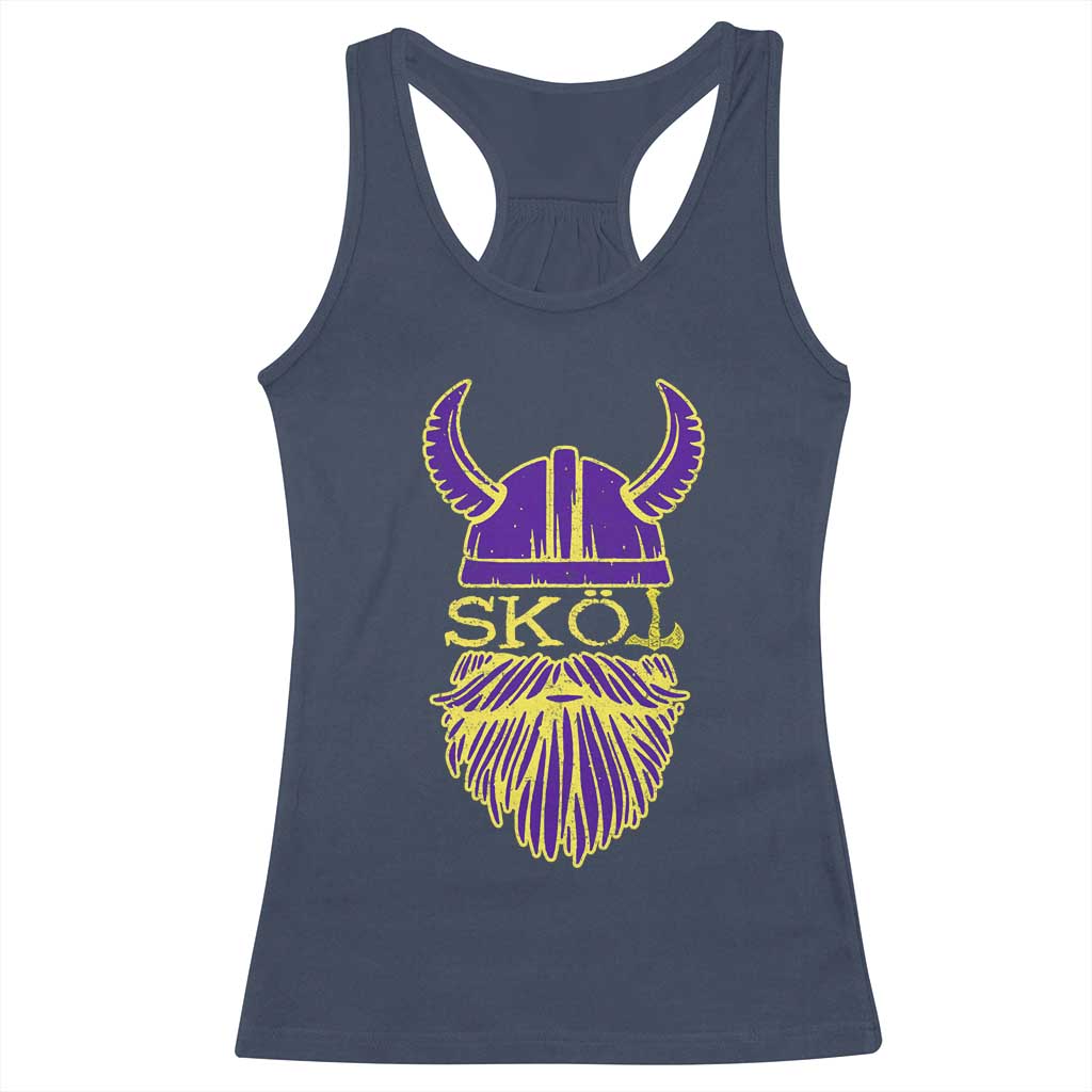 Skol Nordic Scandinavian Warrior Helmet Racerback Tank Top Retro Football Sports Fan MFV TS10 Navy Print Your Wear