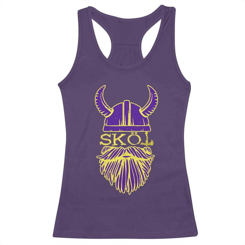 Skol Nordic Scandinavian Warrior Helmet Racerback Tank Top Retro Football Sports Fan MFV TS10 Purple Print Your Wear
