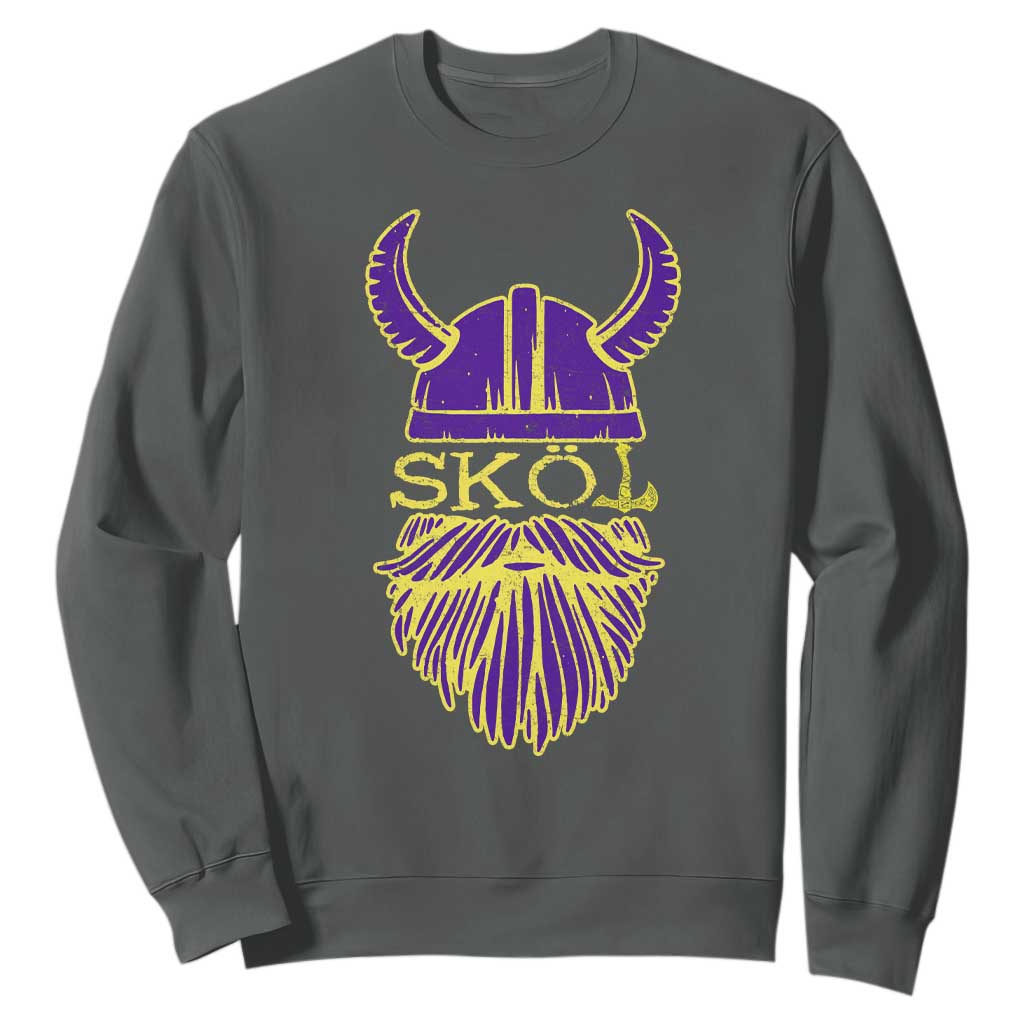 Skol Nordic Scandinavian Warrior Helmet Sweatshirt Retro Football Sports Fan MFV TS10 Dark Heather Print Your Wear