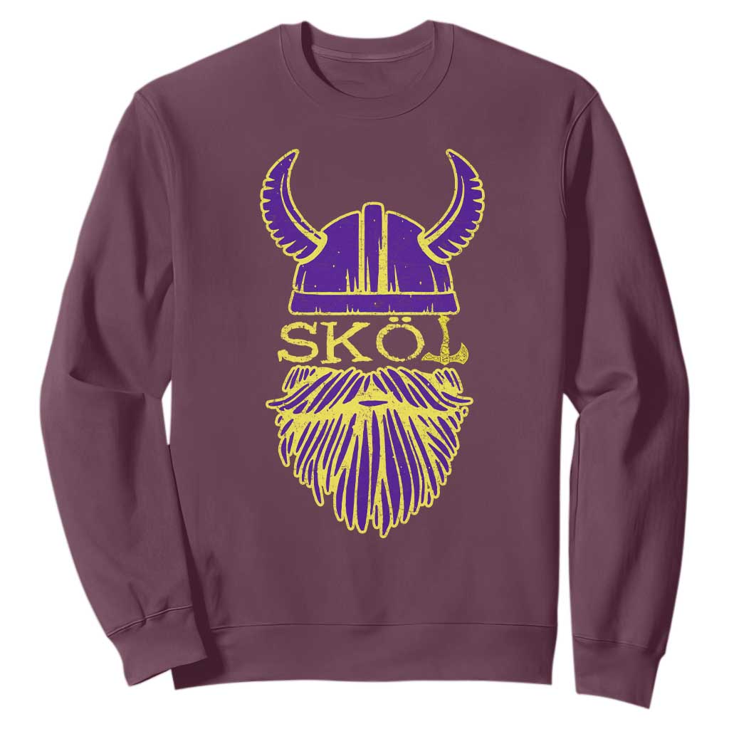 Skol Nordic Scandinavian Warrior Helmet Sweatshirt Retro Football Sports Fan MFV TS10 Maroon Print Your Wear