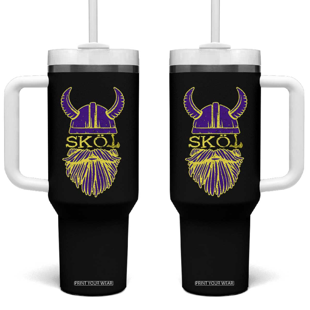 Skol Nordic Scandinavian Warrior Helmet Tumbler With Handle Retro Football Sports Fan MFV TS10 One Size: 40 oz Black Print Your Wear