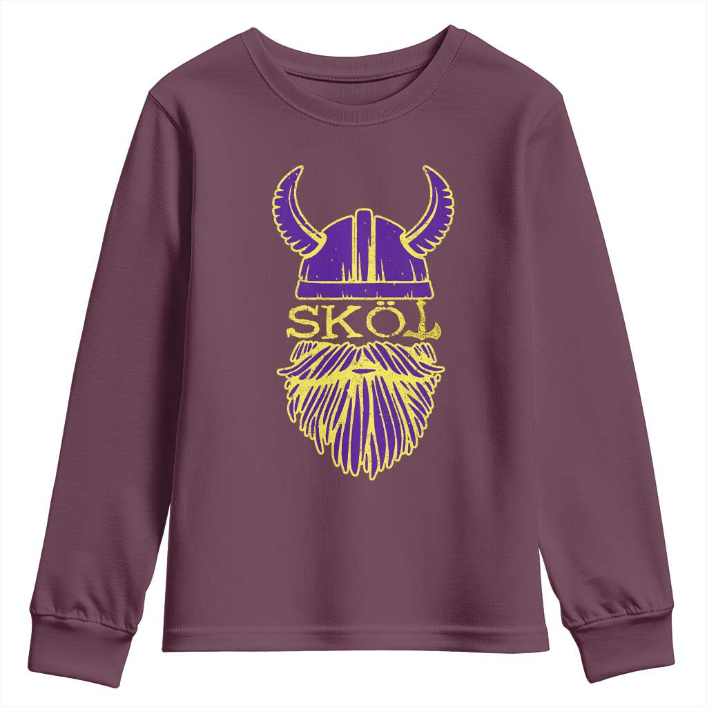 Skol Nordic Scandinavian Warrior Helmet Youth Sweatshirt Retro Football Sports Fan MFV TS10 Maroon Print Your Wear