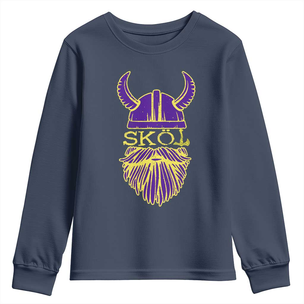 Skol Nordic Scandinavian Warrior Helmet Youth Sweatshirt Retro Football Sports Fan MFV TS10 Navy Print Your Wear