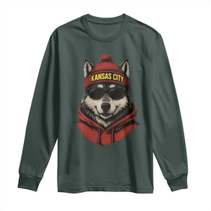KC Game Day Long Sleeve Shirt Vintage Retro Football Mascot TS10 Dark Forest Green Print Your Wear