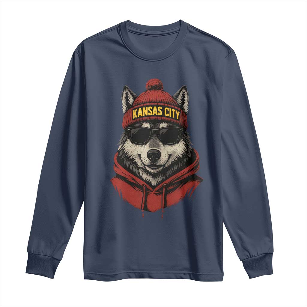 KC Game Day Long Sleeve Shirt Vintage Retro Football Mascot TS10 Navy Print Your Wear