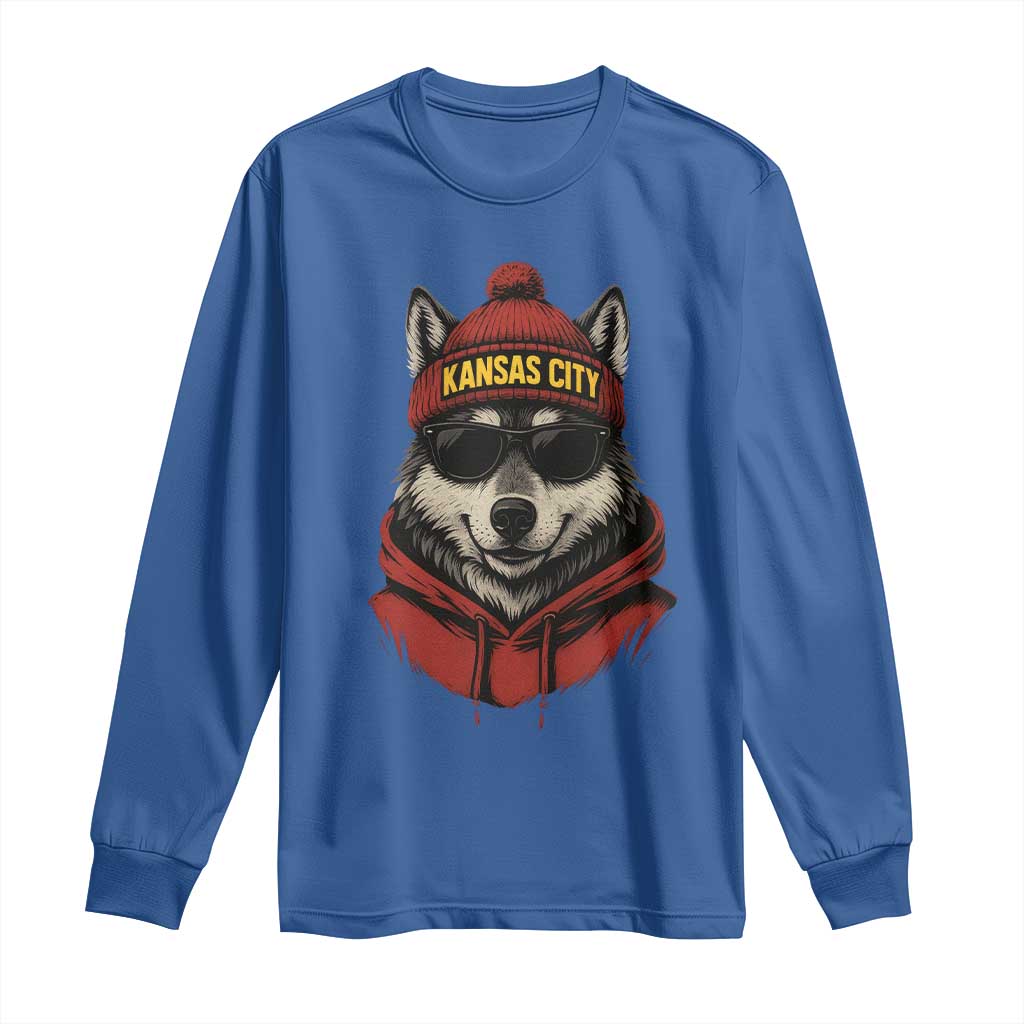 KC Game Day Long Sleeve Shirt Vintage Retro Football Mascot TS10 Royal Blue Print Your Wear